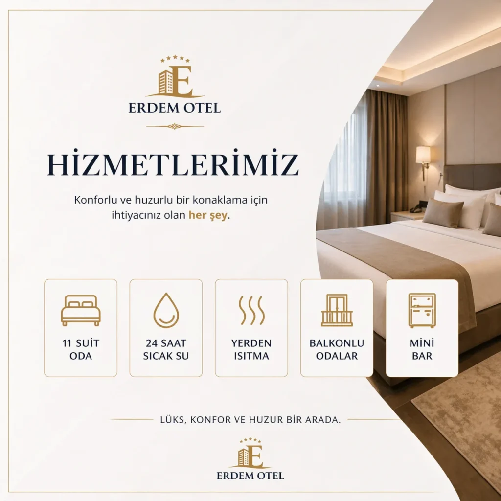 Erdem Otel hizmetlerimiz görseli sade ve şık hizmet tanıtım tasarımı